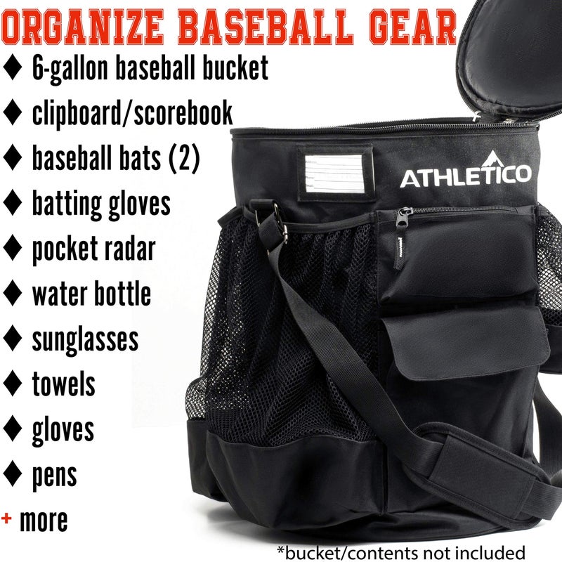 Athletico Baseball Bucket Cover Organizer - Baseball Bucket Bag With Padded Seat (Black) - Image 2